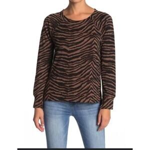 Sanctuary Brown Black Zebra Print Sweater Womens XLarge office animal print